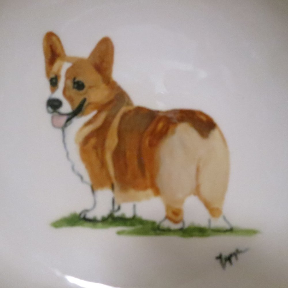 Zeppa Welsh Corgi Dog Serving Bowl Large 12.5" Signed Decor Green Brown 1996 - Picture 3 of 7